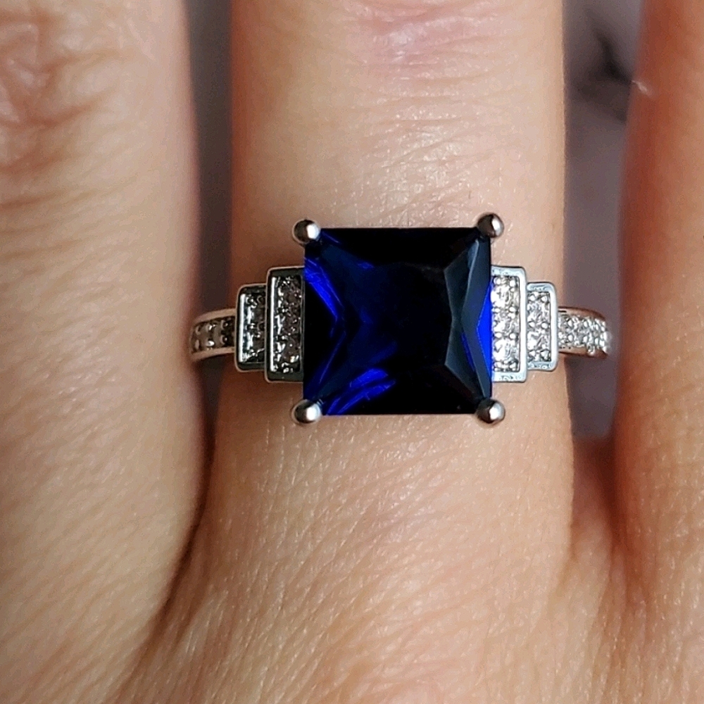 New Fashion 925 Silver Blue Sapphire Ring - Picture 2 of 8